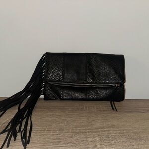 Express Black Textured Clutch with Fringe